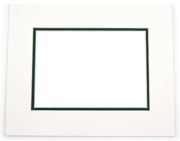 Double Passe Partout Blanc/Vert Foncé. 12 x 17cm pour le découpage intérieur. 20.3 x 25.4cm (10 Pièces) [MD20207]