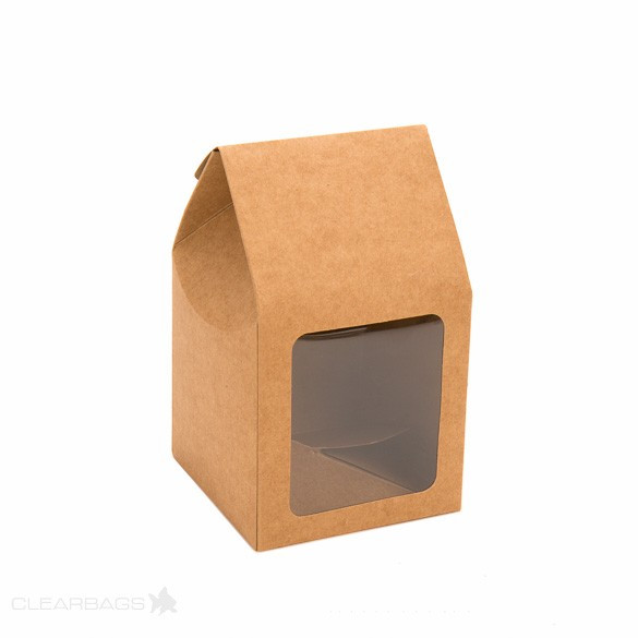Kraft Tapered Tote Box with Window 8,9 x 8,9 x 16,5cm (25 Pieces) [FS320]
