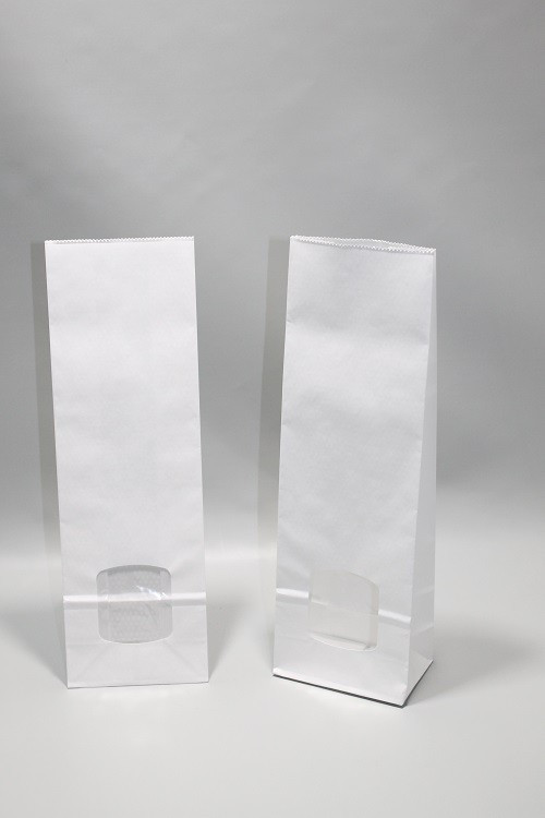 Sac à fond carré en papier kraft blanchi 80g/m2 et fenêtre transparente 30 microns (contenance 1Kg) 10.5 x 6.5 x 33 cm (100 pièces) [PAB1013]