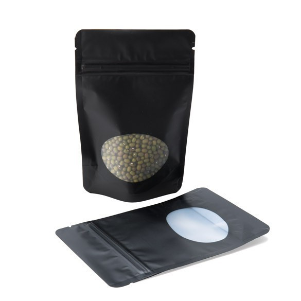 Doypack noir mat avec fenêtre ovale 17.1 x 8.9 x 28.5 cm (340 g) (100 Pièces) [ZBGO4MB]