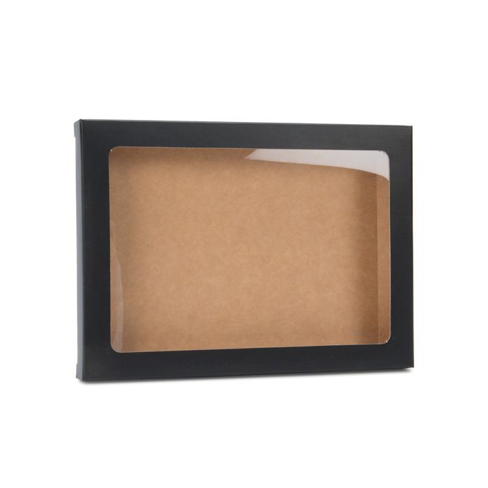 Boîte à fenêtre en papier noir mat avec feuille PET insérée, 13.7x1.5x18.7cm, A7 (25 Pieces) [WMBG1]