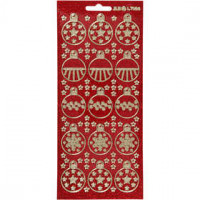 Autocollants, feuille 10x23 cm, or, glitter rouge, boules de Noël, 1flles [HOB-170051]