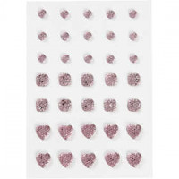 Pierres de strass, dim. 6+8+10 mm, rose, rond, carré, coeur, 35pièces [HOB-24374]
