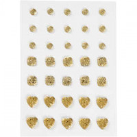 Pierres de strass, dim. 6+8+10 mm, or, rond, carré, coeur, 35pièces [HOB-24378]