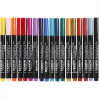 Feutres textile, largeur de trait: 2-3 mm, Couleurs assorties, 18pièces [HOB-34814]