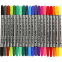 Feutres textile, largeur de trait: 2,3+3,6 mm, couleurs classiques, 20pièces [HOB-34817]