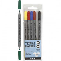 Feutres textile, largeur de trait: 2,3+3,6 mm, couleurs classiques, 6pièces [HOB-34819]