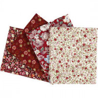 Tissu Patchwork, dim. 45x55 cm, 100 g/m2, 4 pièces, rouge vin [HOB-44175]