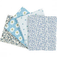 Tissu Patchwork, dim. 45x55 cm, 100 g/m2, 4 pièces, bleu clair [HOB-44180]