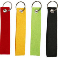 Porte-clés, dim. 3x15 cm, épaisseur 3 mm, vert, jaune, rouge, noir, 4pièces [HOB-45086]