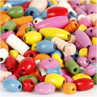 Perles en bois, dim. 5-17 mm, la taille du trou 1-4 mm, Couleurs assorties, lilas de perse, 1000gr, env. 2300 pièce [HOB-56699]