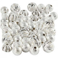 Perles scintillantes mix, dim. 8-10 mm, la taille du trou 1,2 mm, argenté, 50assortis [HOB-60162]