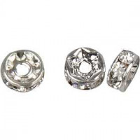 Rondelles avec strass, d: 6 mm, la taille du trou 1,2 mm, argenté, 50pièces [HOB-601651]