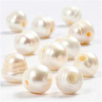 Perles d'eau douce, dim. 9-11 mm, la taille du trou 2 mm, nacré, 10pièces [HOB-631242]