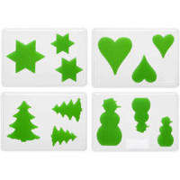 Moules décoratifs, dim. 6+8+10 cm, dim 14,9x22 cm, Noël, 4assortis, profondeur 9 mm [HOB-78639]