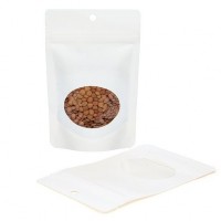 Stand Up Pouches White Kraft Compostable 10.2x6x15.2cm with oval Window | 57 grams (100 pieces) [ZBGEO2W]