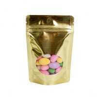 Shimmer Gold Metallized Zipper Pouch Gusset Bags w/Oval window 10.2 x 6 x 15.2cm (235ml) (100 Pieces) [ZBGMO2SG]