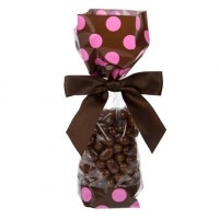 Sachet imprimé avec fond marron/pois roses aux extrémités, 5.1 x 4.8 x 24.1 cm (100 Pieces) [G1BP]