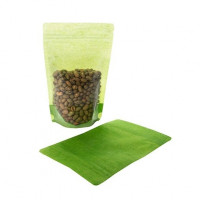 Sac en papier de riz vert avec avant transparant, 13 x 8 x 20.6 cm (113 g) (100 pièces) [ZBGR3GRC]