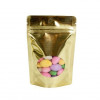 Shimmer Gold Metallized Zipper Pouch Gusset Bags w/Oval window 10.2 x 6 x 15.2cm (235ml) (100 Pieces) [ZBGMO2SG]