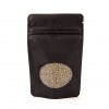 Matte black stand up pouch with contents