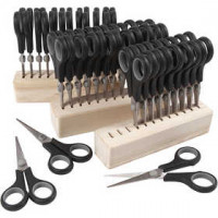 Ciseaux enfants avec porte-ciseaux, L: 14 cm, 1 set, noir, paulownia [HOB-11199]