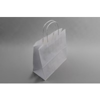 Paper Carrier Bags White 14x8x21cm Kraft 90 g/gm with twisted handles (50 pieces) [PAMW1421]