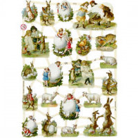 Découpes vintage, feuille 16,5x23,5 cm, Pâques à la campagne, 3flles [HOB-19323]