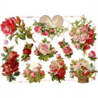 Découpes vintage, feuille 16,5x23,5 cm, roses, 3flles [HOB-19330]