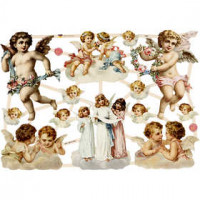 Découpes vintage, feuille 16,5x23,5 cm, gros anges, 3flles [HOB-19331]