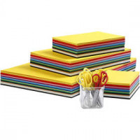 Papier cartonné de couleurs et set de ciseaux enfants,  A3+A4+A5+A6 ,  180 gr, 1set [HOB-21401]