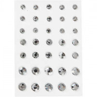 Pierres de strass, dim. 6+8+10 mm, argent, Cônes ronds, 35pièces [HOB-24386]