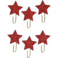 Trombonnes métalliques, d: 30 mm, glitter rouge, Étoile, 6pièces [HOB-24779]