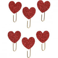 Trombonnes métalliques, d: 30 mm, glitter rouge, Coeur, 6pièces [HOB-24780]
