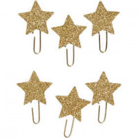 Trombones métalliques, d: 30 mm, glitter or, Étoile, 6pièces [HOB-24785]