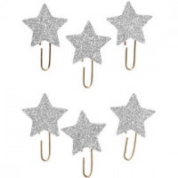 Trombones métalliques, d: 30 mm, glitter argent, Étoile, 6pièces [HOB-24790]