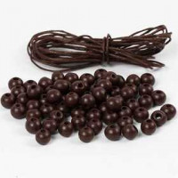 Perles en bois et corde en coton, d: 8 mm, ép. 3 mm, 1 set, brun [HOB-25239]