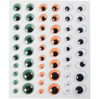 Yeux loucheurs, d: 6+8+10+12+15 mm,  54 pièce, vert, blanc, orange, 1flles [HOB-28994]