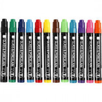 Feutres pour verre et porcelaine, largeur de trait: 1-3 mm, Semi opaque, 12pièces [HOB-31653]