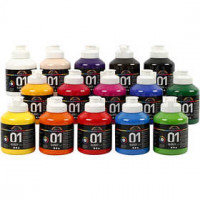 Peinture acrylique A-Color, Couleurs assorties, 01 - Brillante, 15x500ml [HOB-32000]