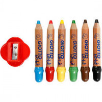 Crayons, mine: 6 mm, d: 13 mm, Couleurs assorties, 6pièces, L: 10,5 cm [HOB-37294]