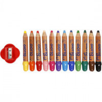 Crayons, mine: 6 mm, d: 13 mm, Couleurs assorties, 12pièces, L: 10,5 cm [HOB-37295]