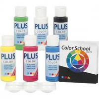 Peinture acrylique Plus Color - Color School, couleurs primaires, Et instructions Color School, 6x60ml [HOB-39513]