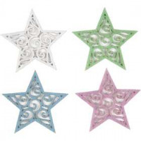 Étoiles feutrées, d: 46 mm, épaisseur 1 mm, blanc, bleu clair, violet clair, vert clair, 20assortis [HOB-504560]