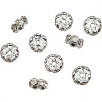 Rondelles avec strass, d: 8 mm, la taille du trou 2 mm, argenté, 5pièces [HOB-601870]