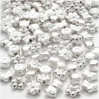 Perles plastique Novelty, dim. 4-10 mm, la taille du trou 1-1,5 mm, argenté, 200pièces [HOB-61352]