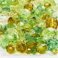 Mix de perles à facettes, dim. 4-12 mm, la taille du trou 1-2,5 mm, harmonie de verts, 250gr, env. 860 pièce [HOB-61881]