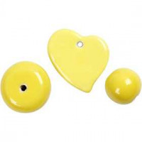 Perles modes en céramique, dim. 24-36 mm, la taille du trou 2-3 mm, jaune, Coeur, bale, disque, 3assortis [HOB-63648]