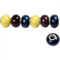 Perles en céramique, dim. 11-15 mm, la taille du trou 5 mm, bleu foncé, jaune, violet foncé, 15assortis [HOB-63655]