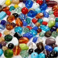 Mix de perles en verre, dim. 7-18 mm, la taille du trou 1 mm, Couleurs assorties, 1000gr [HOB-68414]